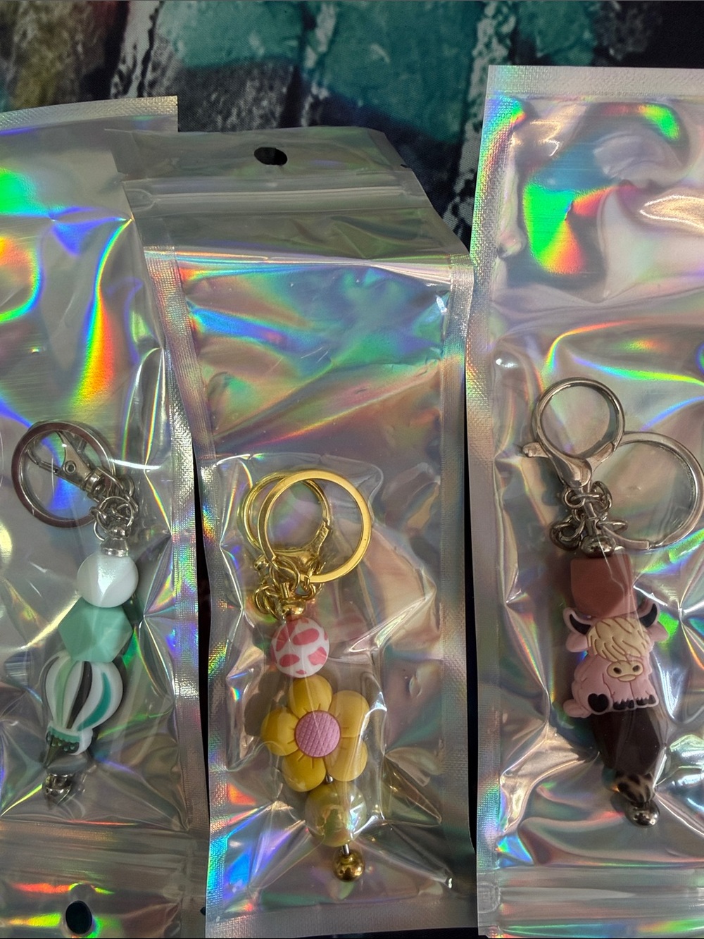 Pack of 3 Cute Resin Keychains - Flower, Hot Air Balloon, Character bag charms